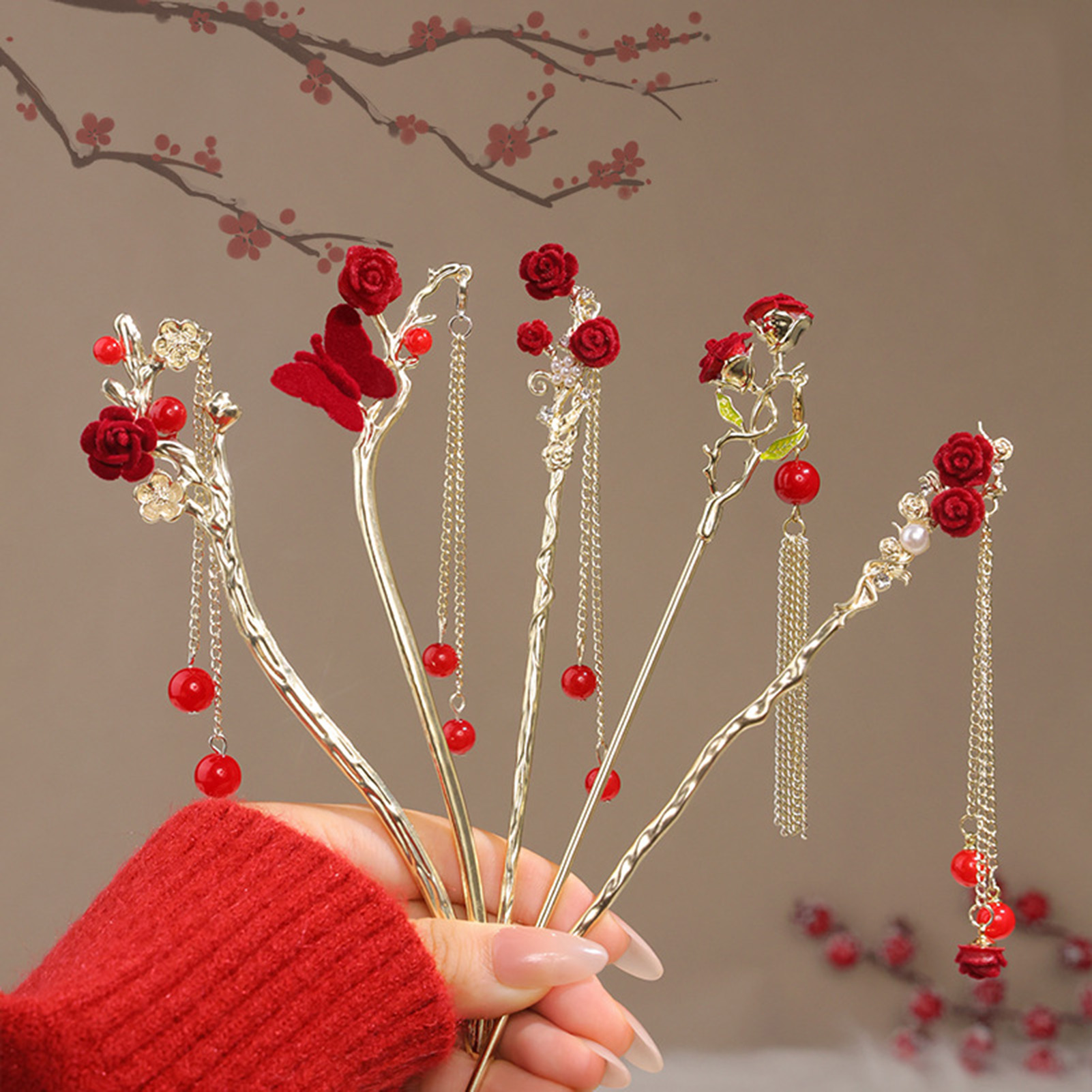 Chinese Style Rose Flower Hair - Florist Supplies avaliação e preço